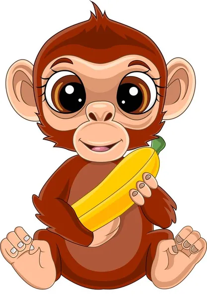 Illustrazione Vettoriale Della Scimmietta Dei Cartoni Animati Che Tiene Banana — Vettoriale Stock
