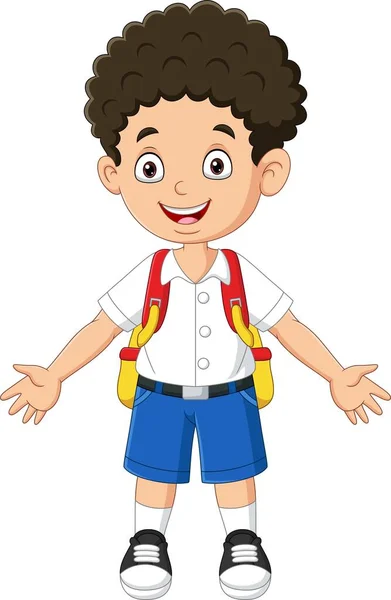 Vector Illustration Cartoon Happy School Boy Uniform — Stock Vector