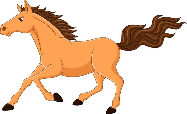 Ilustração Vetorial Cavalo Marrom Dos Desenhos Animados Correndo Fundo Branco — Vetor de Stock