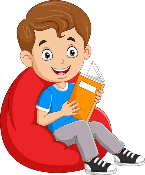 Εικονογράφηση Διάνυσμα Του Μικρού Αγοριού Διαβάζοντας Ένα Βιβλίο Και Κάθεται — Διανυσματικό Αρχείο