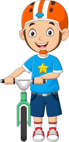 Ilustración Vectorial Dibujos Animados Lindo Niño Con Bicicleta — Vector de stock