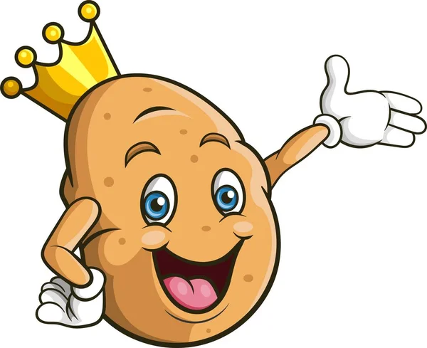 Vector Illustration Cartoon Happy King Potato Presenting — Stock Vector
