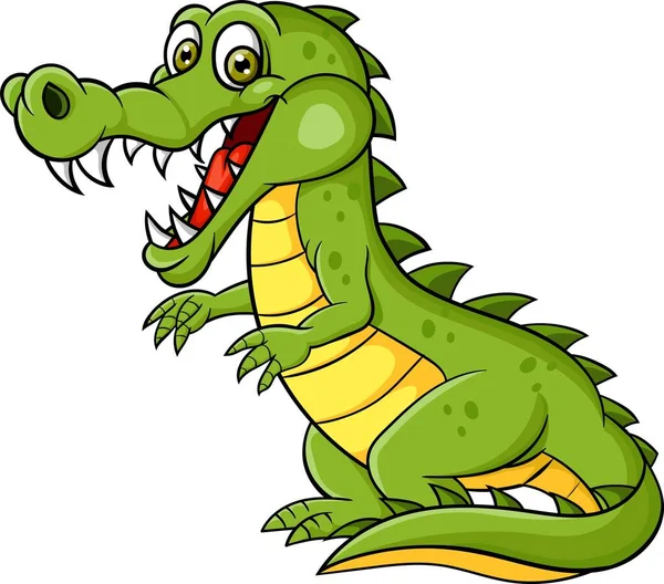 Vector Illustration Cartoon Funny Crocodile Isolated White Background — Stock Vector