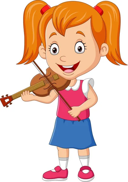 Illustrazione Vettoriale Della Bambina Dei Cartoni Animati Che Suona Violino — Vettoriale Stock