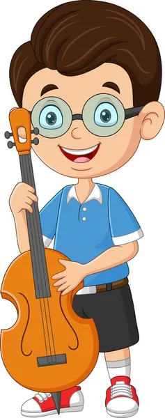 Ilustración Vectorial Del Niño Dibujos Animados Tocando Violonchelo — Vector de stock