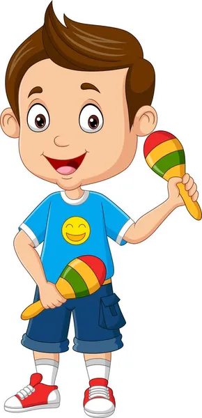 Vector Illustratie Van Cartoon Kleine Jongen Spelen Maracas — Stockvector