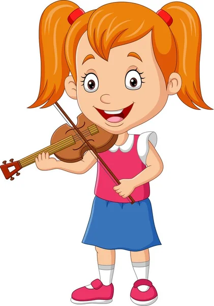 Ilustração Vetorial Menina Dos Desenhos Animados Tocando Violino — Vetor de Stock