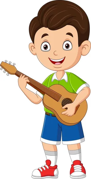 Vektor Ilustrasi Kartun Anak Kecil Bermain Gitar - Stok Vektor