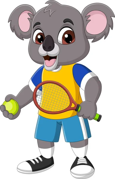 Ilustración Vectorial Dibujos Animados Divertido Koala Jugando Tenis — Vector de stock