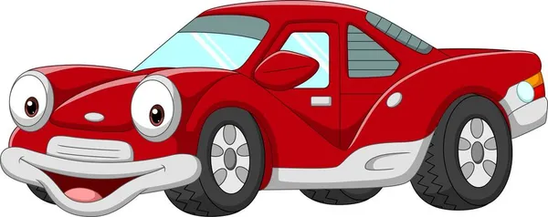 Ilustração Vetorial Desenhos Animados Carro Vermelho Sorridente Fundo Branco — Vetor de Stock