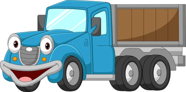 Illustrazione Vettoriale Del Personaggio Divertente Camion Blu Del Fumetto — Vettoriale Stock