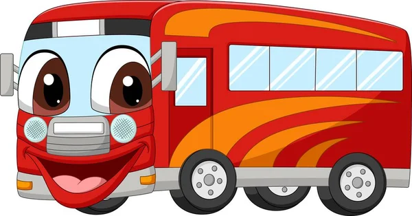 Векторная Иллюстрация Персонажа Талисмана Красного Автобуса Мультфильма — стоковый вектор