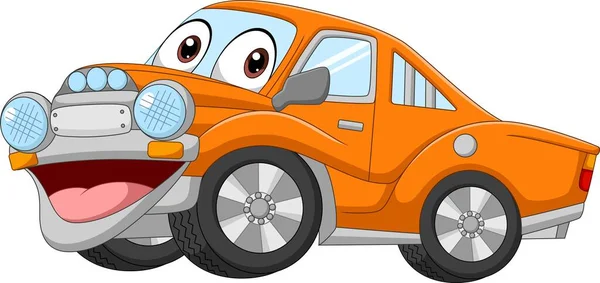 Vector Illustration Cartoon Funny Orange Car Mascot Character — Stock Vector