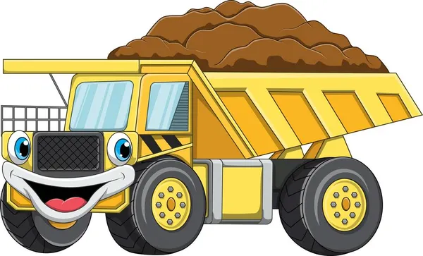 Vector Illustration Cartoon Happy Yellow Dump Truck — Stock Vector