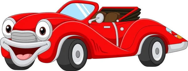 Vector Illustratie Van Cartoon Glimlachende Rode Auto Converteerbare Mascotte — Stockvector