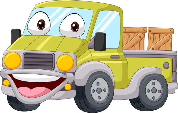 Ilustración Vectorial Caricatura Sonriente Camioneta Amarilla — Archivo Imágenes Vectoriales