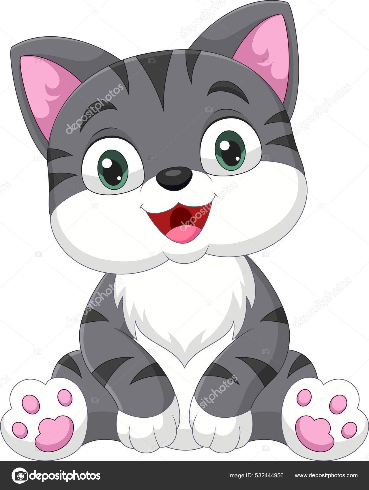 Vector Illustration Cartoon Funny Cat Sitting White Background Stock