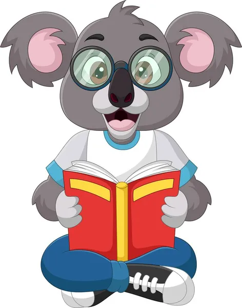 Illustration Vectorielle Cartoon Smart Koala Lisant Livre — Image vectorielle
