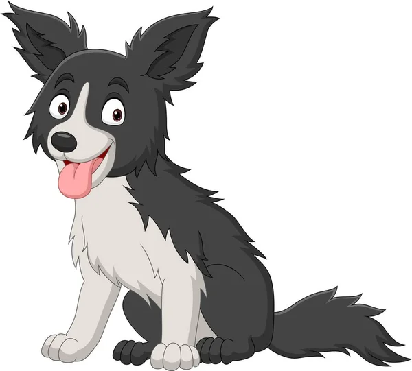 Vector Illustration Cartoon Funny Black White Dog White Background — Stock Vector