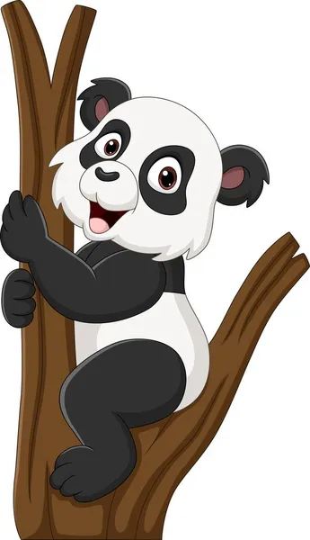 Desenho Animado Panda Pendurado Em Um Galho Vetor Ilustração