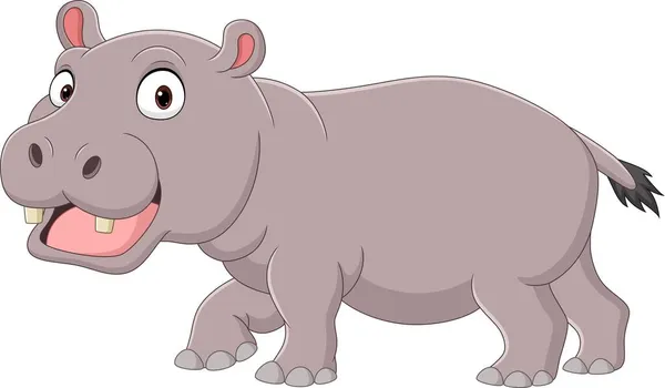 Vektor Ilustrasi Cute Tersenyum Hippo Latar Belakang Putih - Stok Vektor