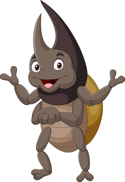 Vector Illustration Cartoon Funny Rhinoceros Beetle Posing — Stock Vector