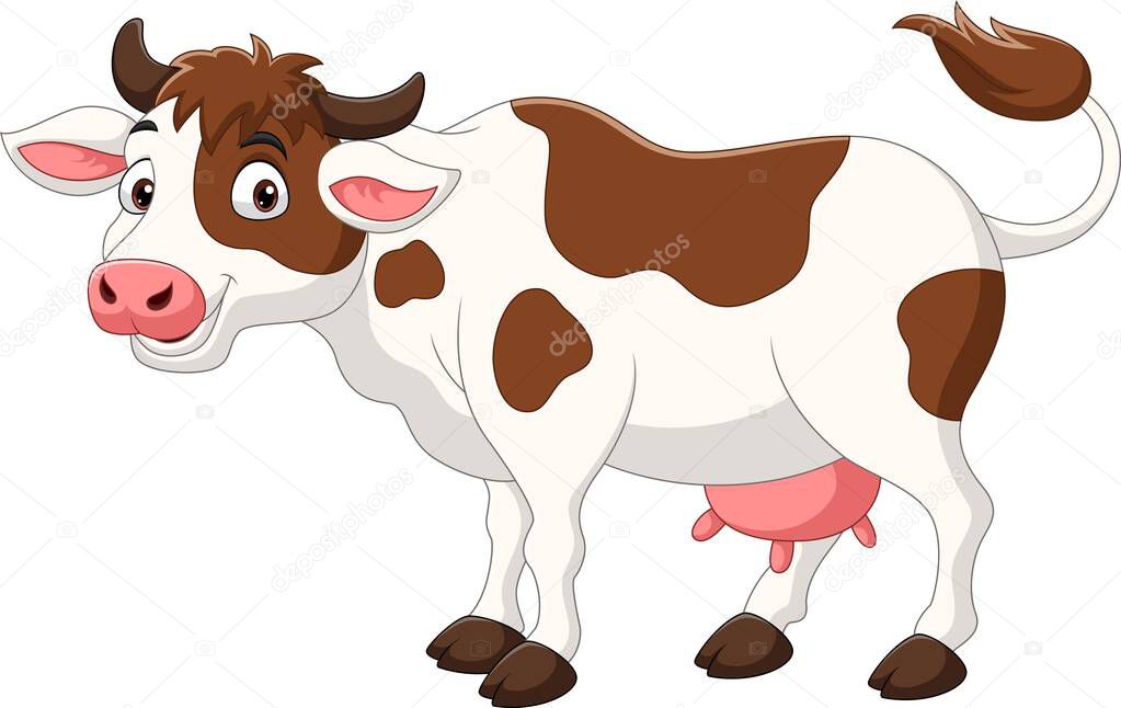 Vector illustration of Happy cartoon cow isolated on white background