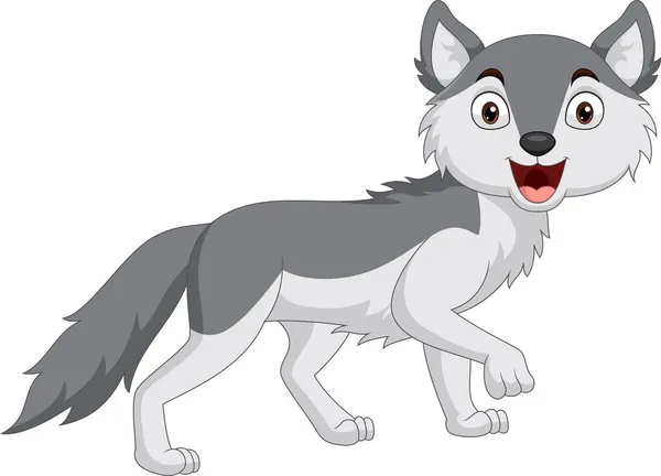 Vektor Illustration Von Cartoon Lächelnder Wolf Auf Weißem Hintergrund — Stockvektor
