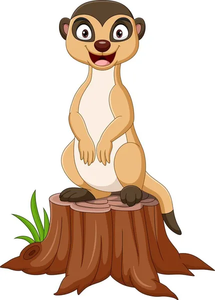 Ilustración Vectorial Del Suricata Dibujos Animados Parado Tocón Del Árbol — Vector de stock