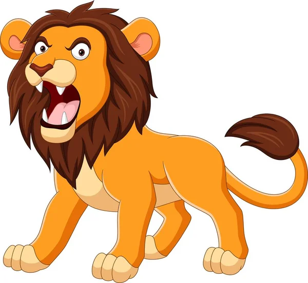 Vector Illustration Cartoon Lion Roaring Isolated White Background — Stock Vector