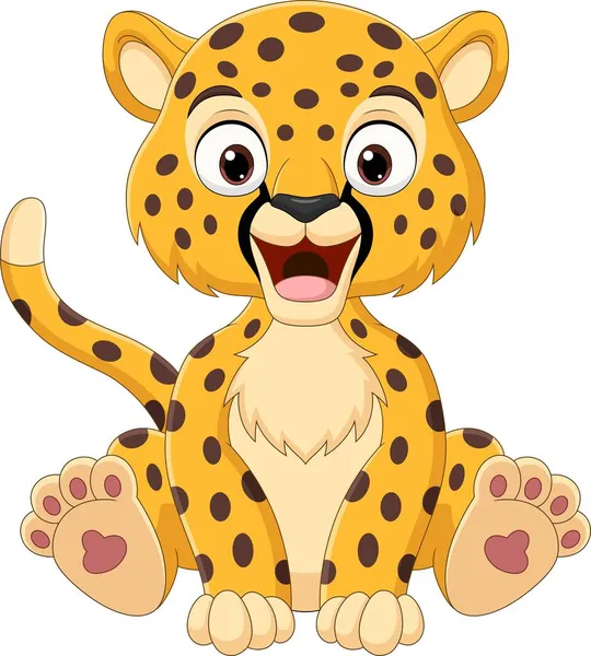 Illustrazione Vettoriale Cartoon Cute Baby Leopardo Seduta — Vettoriale Stock