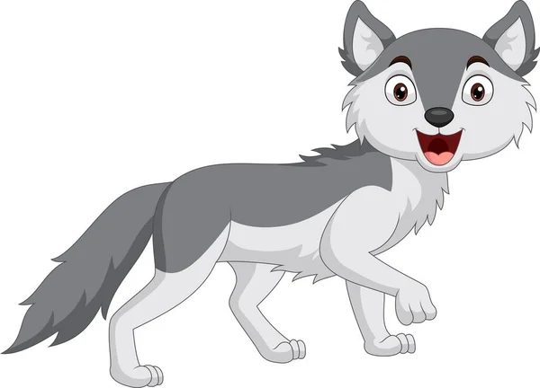 Vector Illustratie Van Cartoon Glimlachende Wolf Witte Achtergrond — Stockvector