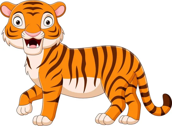 Vektorillustration Des Auf Weißem Hintergrund Brüllenden Cartoon Tigers — Stockvektor