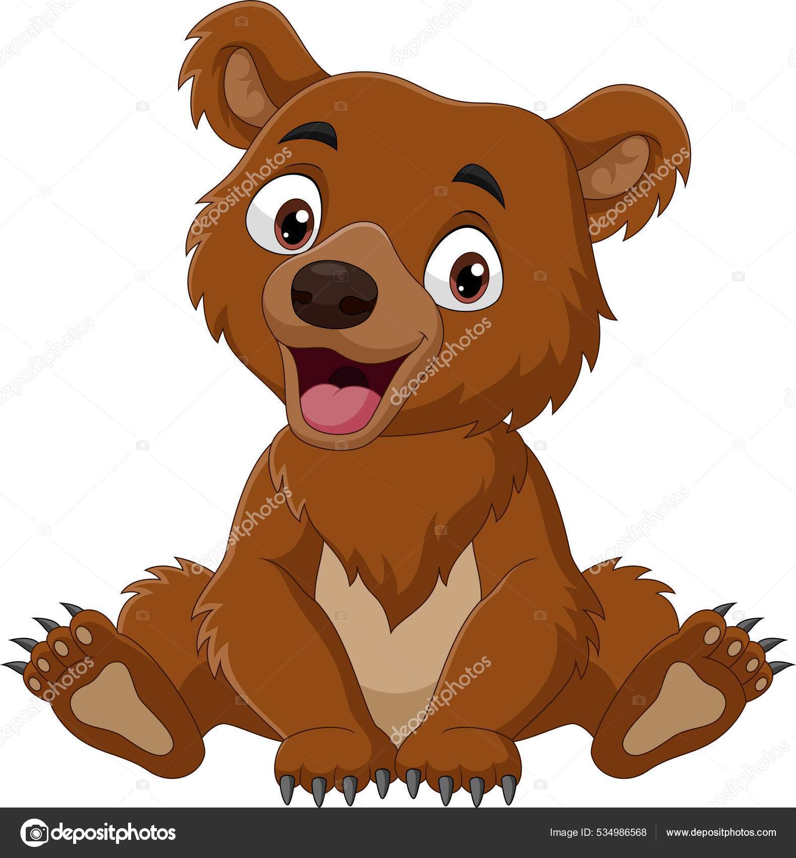 Векторная Иллюстрация Мультфильма Смешной Медвежонок Сидит.