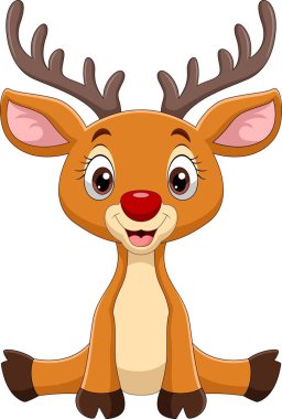 Beyaz arka planda oturan komik, küçük geyiğin vektör çizimi