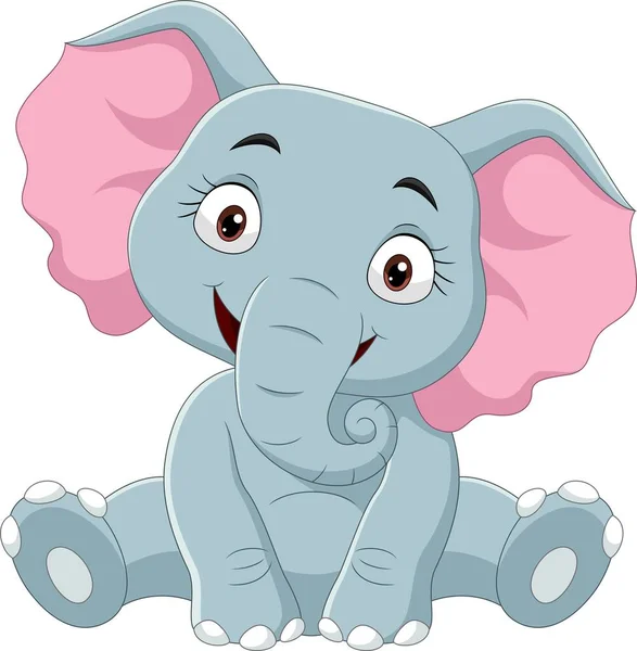 Vector Illustration Cartoon Funny Baby Elephant Sitting — Stock Vector