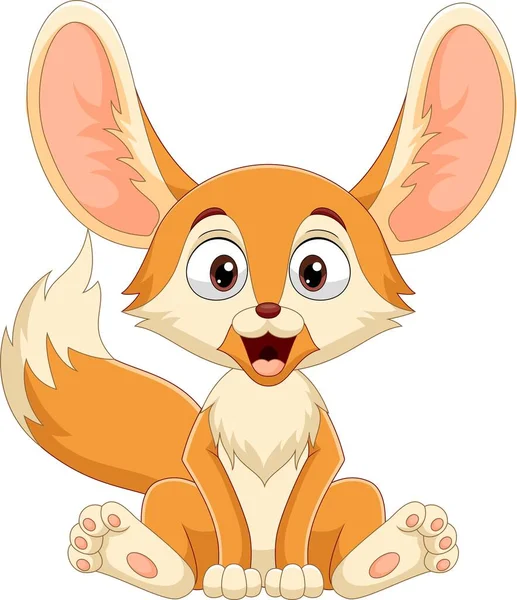 Wektor Ilustracja Cartoon Cute Little Fennec Lis Siedzi — Wektor stockowy