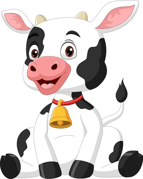 Vektorové Ilustrace Roztomilé Krávy Kreslené Sedí Bílém Pozadí — Stockový vektor