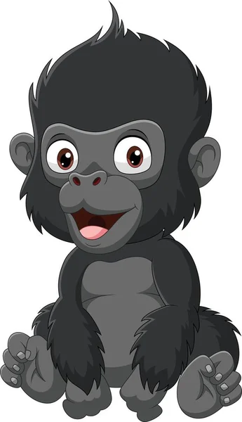 Illustrazione Vettoriale Del Fumetto Simpatico Gorilla Bambino Seduto — Vettoriale Stock