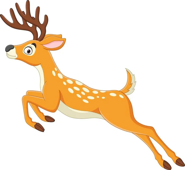 Vector Illustration Cartoon Funny Deer Jumping White Background — Stock Vector