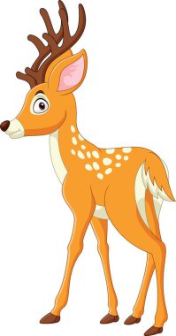 Beyaz arkaplanda çizgi film geyiği tasviri