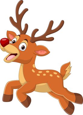 Çizgi filmin Vektör İllüstrasyonu Beyaz arka planda koşan komik küçük geyik