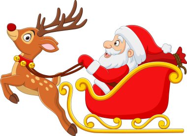 Ren Geyiği Kızağı ile Noel Karikatür Noel Baba 'nın vektör çizimi 