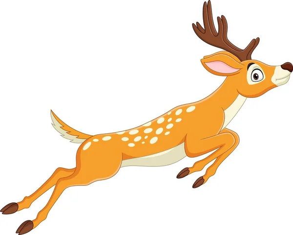 Vector Illustration Cartoon Funny Deer Jumping White Background — Stock Vector