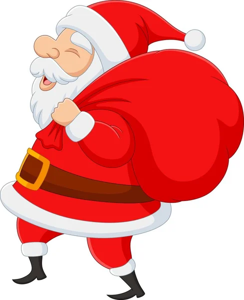 Vector Illustration Santa Claus Carrying Bag Presents — Stock Vector