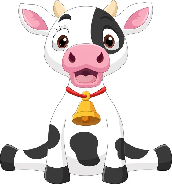 Ilustración Vectorial Dibujos Animados Lindo Bebé Vaca Sentado Sobre Fondo — Vector de stock