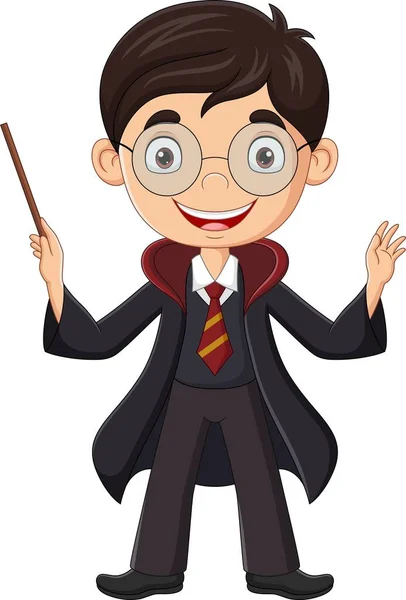 Vector Illustration Cartoon Wizard Boy Magic Wand — Stock vektor