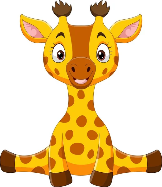 Vector Illustration Cute Baby Giraffe Cartoon Sitting — Stock Vector