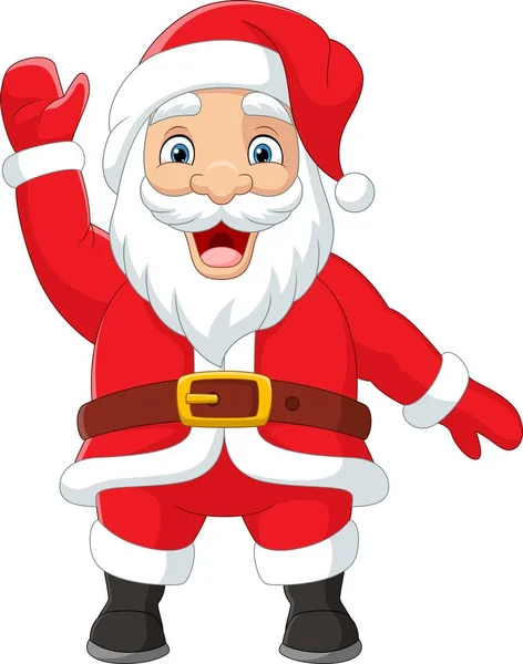 Vector Illustration Cartoon Happy Santa Claus Waving Hand — Stock Vector
