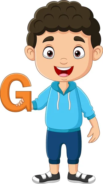 Vector Illustration Cute Little Boy Cartoon Holding Alphabet Letter —  Vetores de Stock